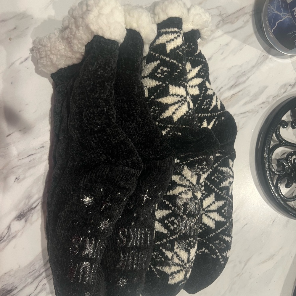 2 pairs warm winter socks with non slip feet.  New, never worn